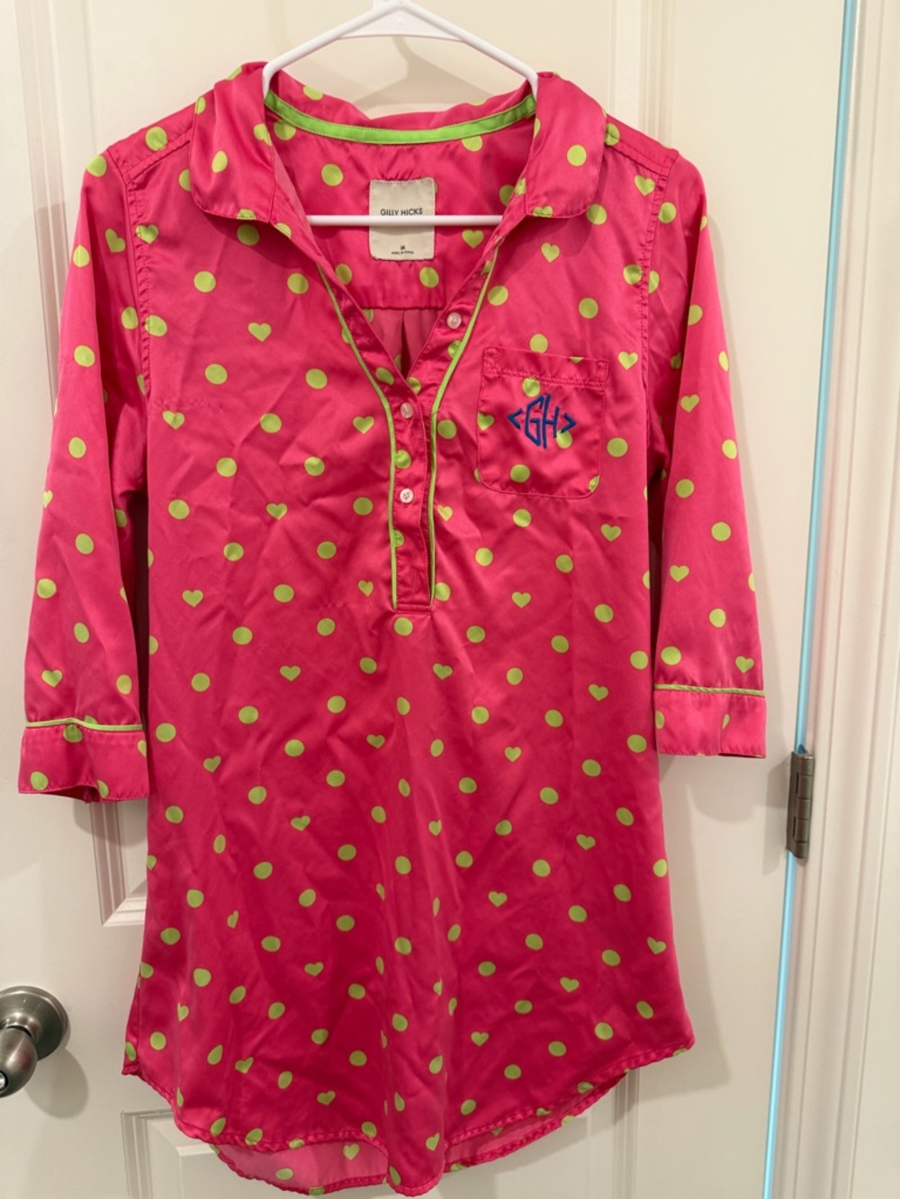 Gilly Hicks Pink Nightshirt with Lime Polka Hearts